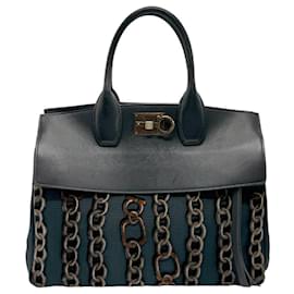 Salvatore Ferragamo-Borsa Gancini di Salvatore Ferragamo-Marrone,Nero