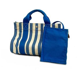Hermès Hermes Tote Bag Cannes PM aus blauer Leinwand Blau