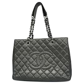 Chanel-Borsa a spalla in pelle caviar grigia metallica Chanel-Metallico