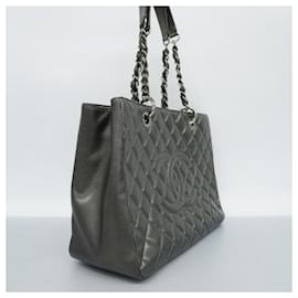 Chanel-Borsa a spalla in pelle caviar grigia metallica Chanel-Metallico