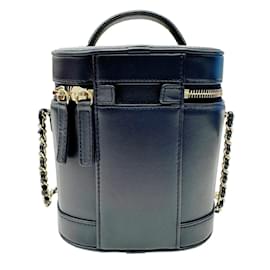 Chanel-Borsa a Spalla Vanity in Pelle di Vitello Blu Marino Chanel-Blu navy