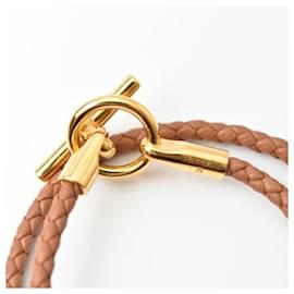 Hermès-Bracelet Bangle Double Tour Hermes Grenan-Marron,Doré