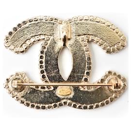 Chanel-Broche de strass com listras Chanel Coco Mark-Preto,Dourado,Fora de branco