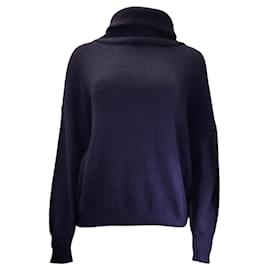 Hermès-Hermes Navy Blue Long Sleeved Cashmere and Mohair Knit Turtleneck Sweater-Navy blue