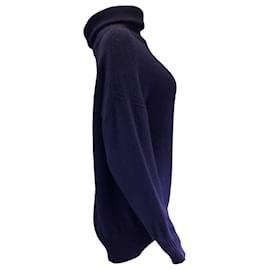 Hermès-Maglione a collo alto in cashmere e mohair blu navy a maniche lunghe di Hermes-Blu navy