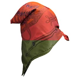 Hermès-Hermes Red / Orange Brandebourgs Square Silk Twill Scarf-Red
