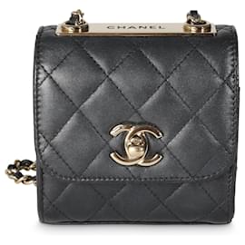 Chanel-Pochette Chanel en cuir d'agneau matelassé noir Trendy CC avec chaîne-Noir