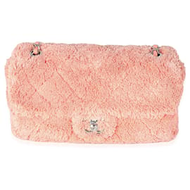 Chanel-Chanel Pink Quilted Terry Cloth Coco Beach Flap Bag-Pink