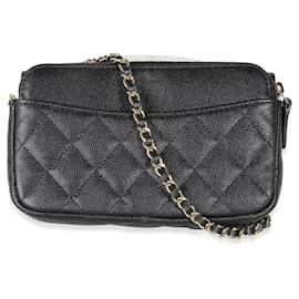 Chanel-Chanel Black Quilted Caviar Flap Phone Handbag With Chain-Black