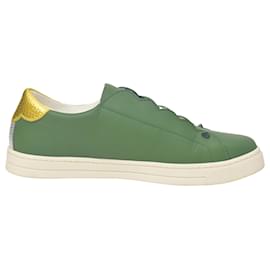 Fendi-Fendi Vitello Lurex Rockoclick Slip-On Sneakers in Olive Green Leather-Green,Olive green