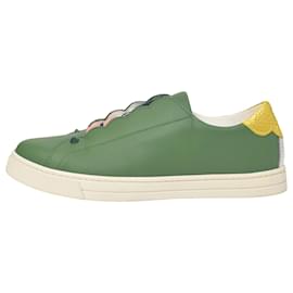 Fendi-Fendi Vitello Lurex Rockoclick Slip-On Sneakers in Olive Green Leather-Green,Olive green