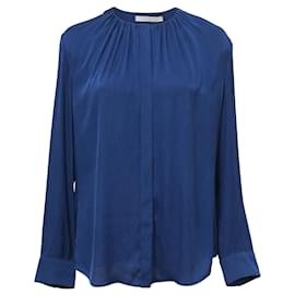 Hugo Boss Boss Rüschenausschnitt-Bluse aus blauer Seide Blau