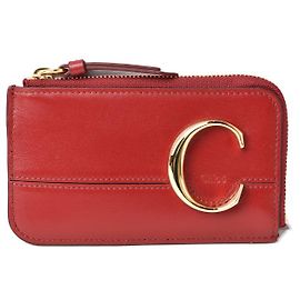 Chloé Chloe Leather Mini Wallet Coin Card Case Red Red