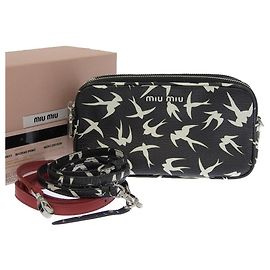 Miu Miu Leather Shoulder Bag Black White Black