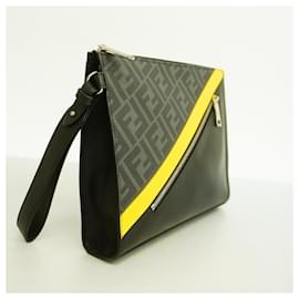 Fendi-Fendi Zucca Leather Clutch Bag-Black,Yellow