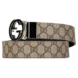 Gucci-Cintura Gucci GG Supreme-Argento,Beige