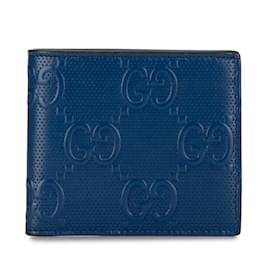 Gucci-Gucci GG Embossed Bi-Fold Wallet-Navy blue