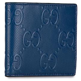 Gucci-Gucci GG Embossed Bi-Fold Wallet-Navy blue