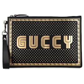 Gucci-Borsa a mano con stampa GUCCY di Gucci-Nero,D'oro