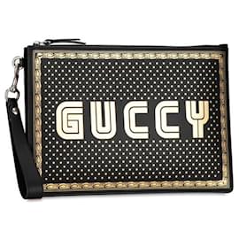 Gucci-Borsa a mano con stampa GUCCY di Gucci-Nero,D'oro