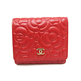 Chanel-Chanel Camellia AP0710 Women's Calfskin Wallet-Red