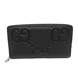 Gucci-Gucci Jumbo GG Leather Long Wallet-Black