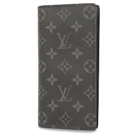 Louis Vuitton-Louis Vuitton Long Wallet Monogram Eclipse Portefeuille Brazza-Brown,Black