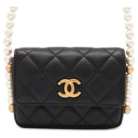 Chanel-Bolsa de ombro de couro de cordeiro preto Chanel-Preto