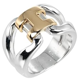 Hermès-Anillo de banda tamaño 9 HERMES Historia-Plata,Dorado