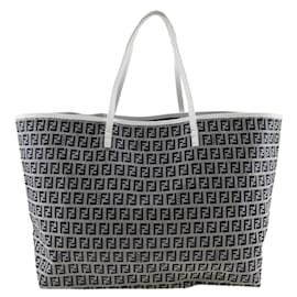 Fendi-Fendi Zucchino Tote Bag-Brown,White,Navy blue