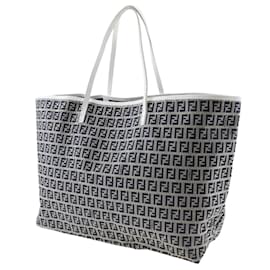 Fendi-Fendi Zucchino Tote Bag-Brown,White,Navy blue