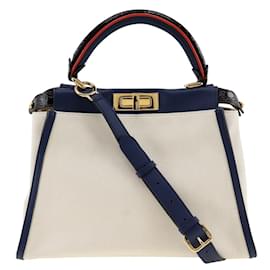 Fendi-Sac à main Fendi Peekaboo-Blanc,Bleu Marine