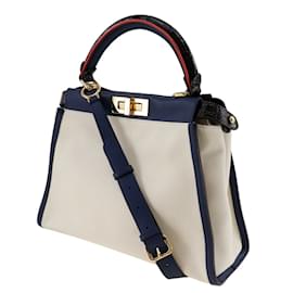 Fendi-Fendi Peekaboo Handbag-White,Navy blue