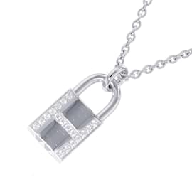 Hermès-Collier à cadenas amulette Hermes en or blanc-Autre