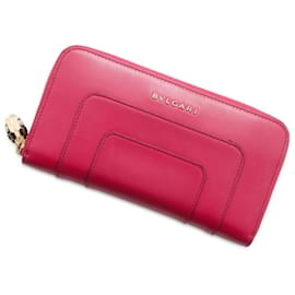 Bulgari-Bvlgari Serpenti Round Zip Leather Long Wallet-Pink