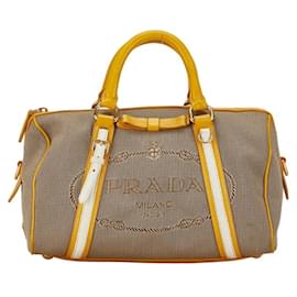 Prada-Borsa a mano Prada in jacquard marrone e giallo-Marrone,Giallo