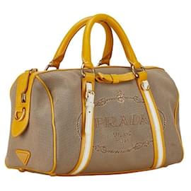 Prada-Borsa a mano Prada in jacquard marrone e giallo-Marrone,Giallo