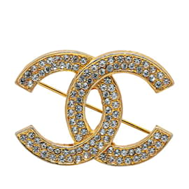 Chanel-Chanel Coco Mark Rhinestone Brooch-Golden