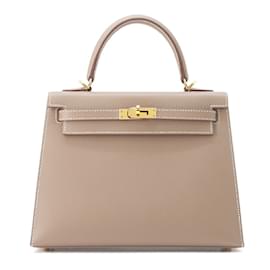 Hermès-Bolso Hermes Kelly 25 en gris Etoupe-Gris pardo