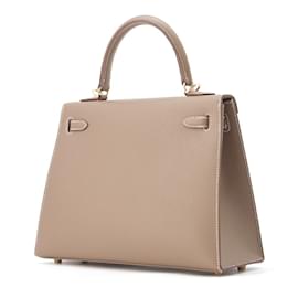 Hermès-Bolso Hermes Kelly 25 en gris Etoupe-Gris pardo