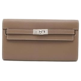 Hermès-Hermes Kelly Wallet Long To-Go in Etoupe Grau-Taupe