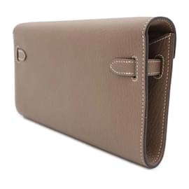 Hermès-Hermes Kelly Wallet Long To-Go in Etoupe Grau-Taupe