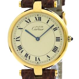 Cartier-Unisex-Uhr Cartier Must Vendôme aus Leder mit vergoldeter Vermeil-Oberfläche und Quarz-Andere