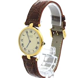 Cartier-Unisex-Uhr Cartier Must Vendôme aus Leder mit vergoldeter Vermeil-Oberfläche und Quarz-Andere