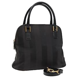 Fendi-Sac à main en toile Pecan FENDI 2 voies noir gris Auth 81862-Marron,Noir