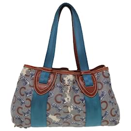 Céline-CELINE C saluki Hand Bag Coated Canvas Gray Brown blue Auth 80171-Brown,Blue