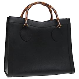 Gucci-Bolsa de mão em couro preto GUCCI Bamboo Auth 78439-Preto