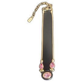 Colar Yves Saint Laurent Corrente de Cobra Rosa Madeira e Cristais Rosa