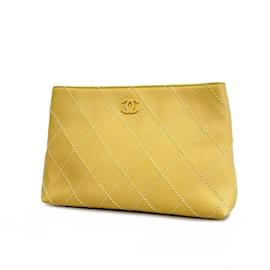 Chanel-Bolso de cuero Wild Stitch de Chanel-Beige,Dorado