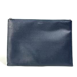 Saint Laurent-Saint Laurent Navy Leather Clutch Bag-Navy blue